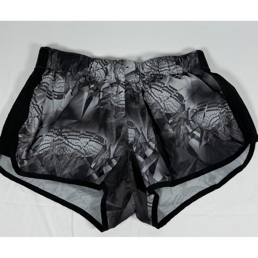 Adidas Climalite Womens Large Black Grey Geometric Graphic Running Shorts 3in